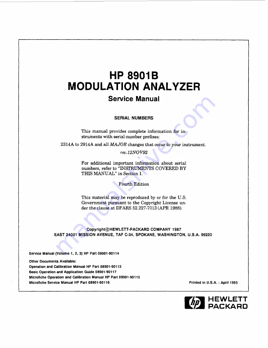 HP 8901B Service Manual Download Page 1