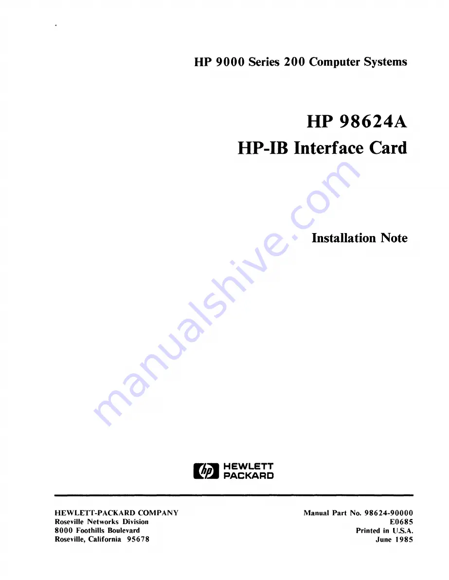 HP 98624A Installation Notes Download Page 1