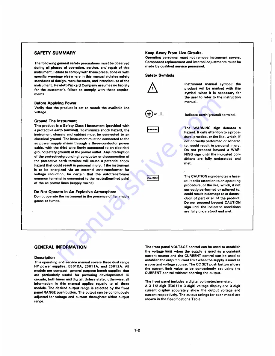 HP E3610A Operating And Service Manual Download Page 2