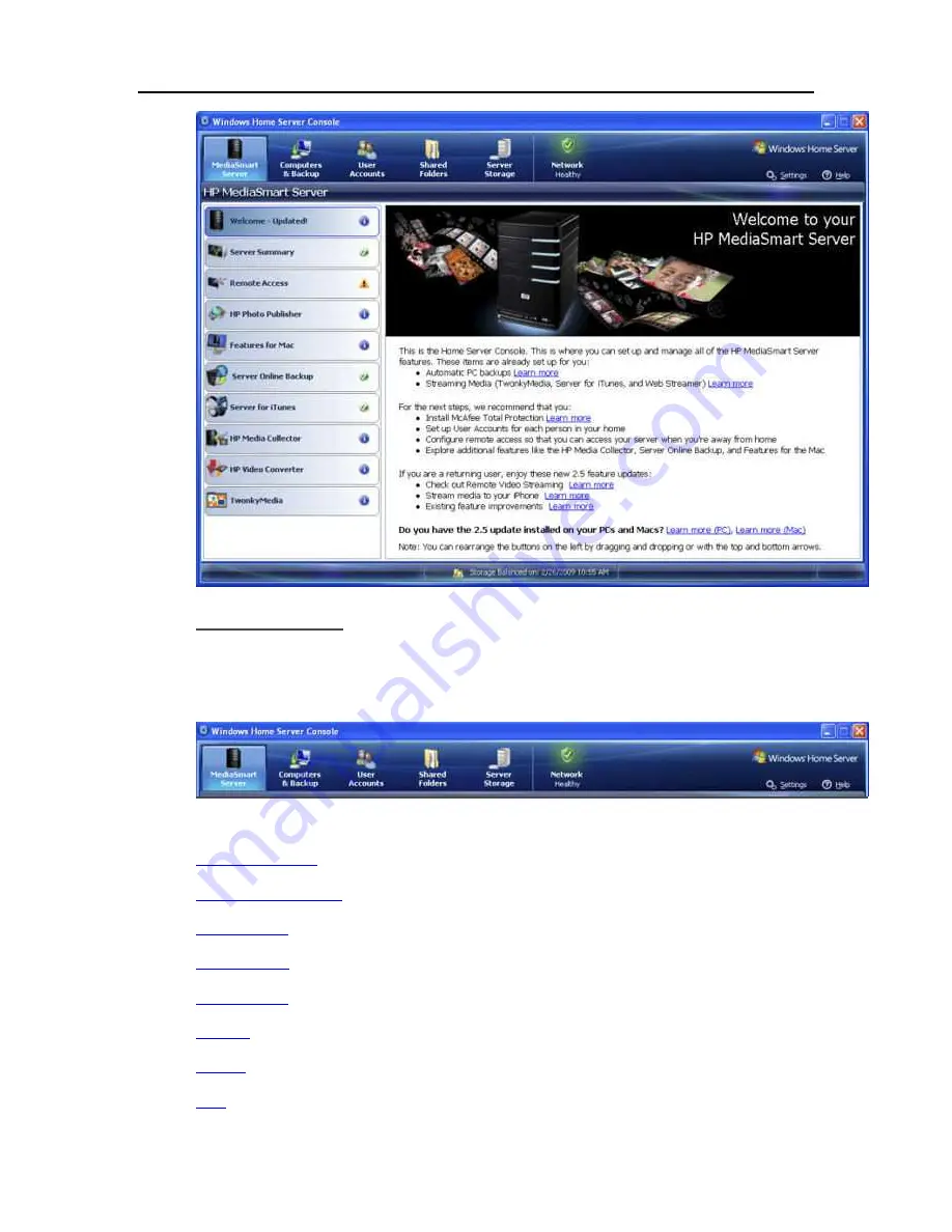 HP EX485 - MediaSmart Server - 2 GB RAM User Manual Download Page 69