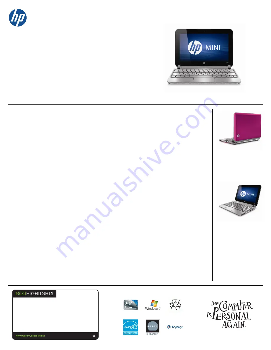 HP Mini 210-2160 Specifications Download Page 1