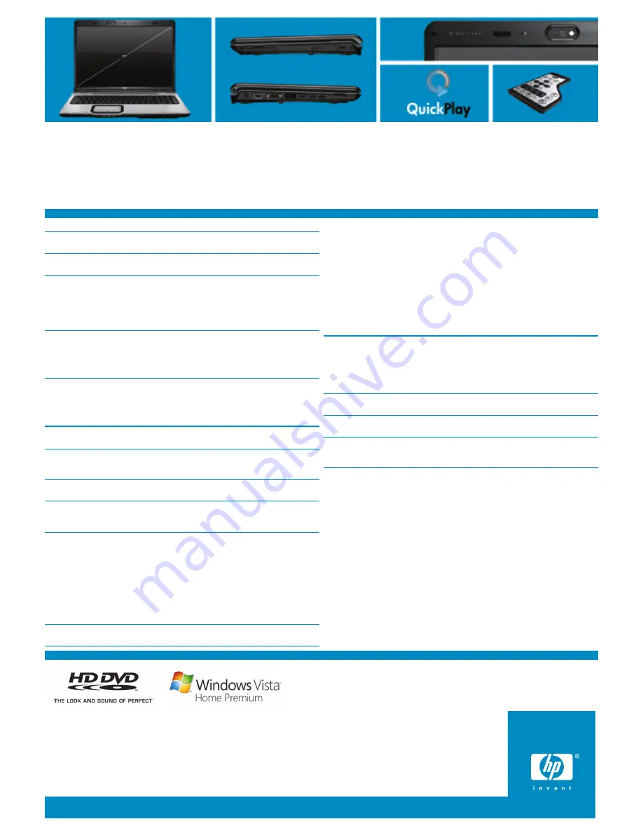 HP Pavilion Media Center dv9399ea Specification Sheet Download Page 2