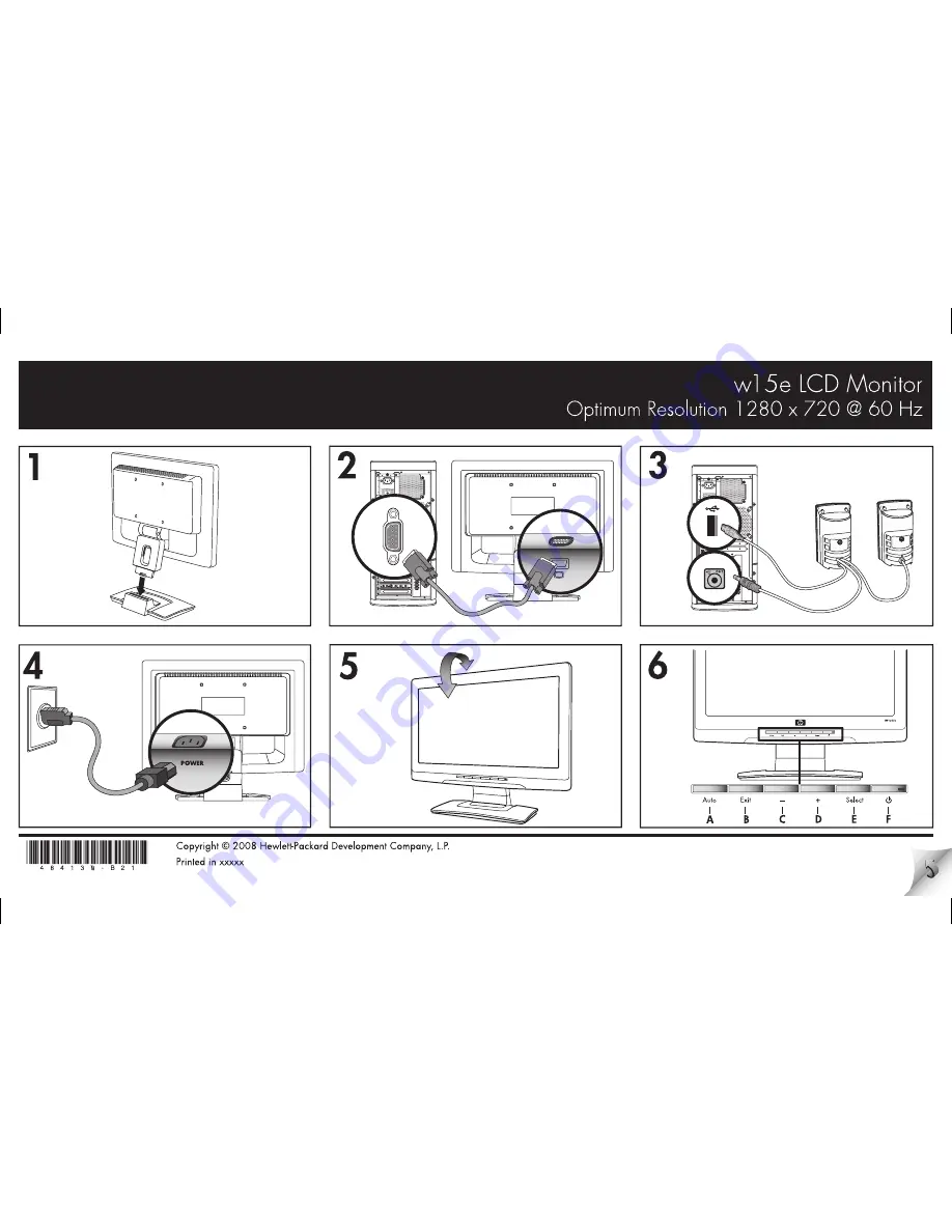 HP w15e - Widescreen LCD Monitor Скачать руководство пользователя страница 1