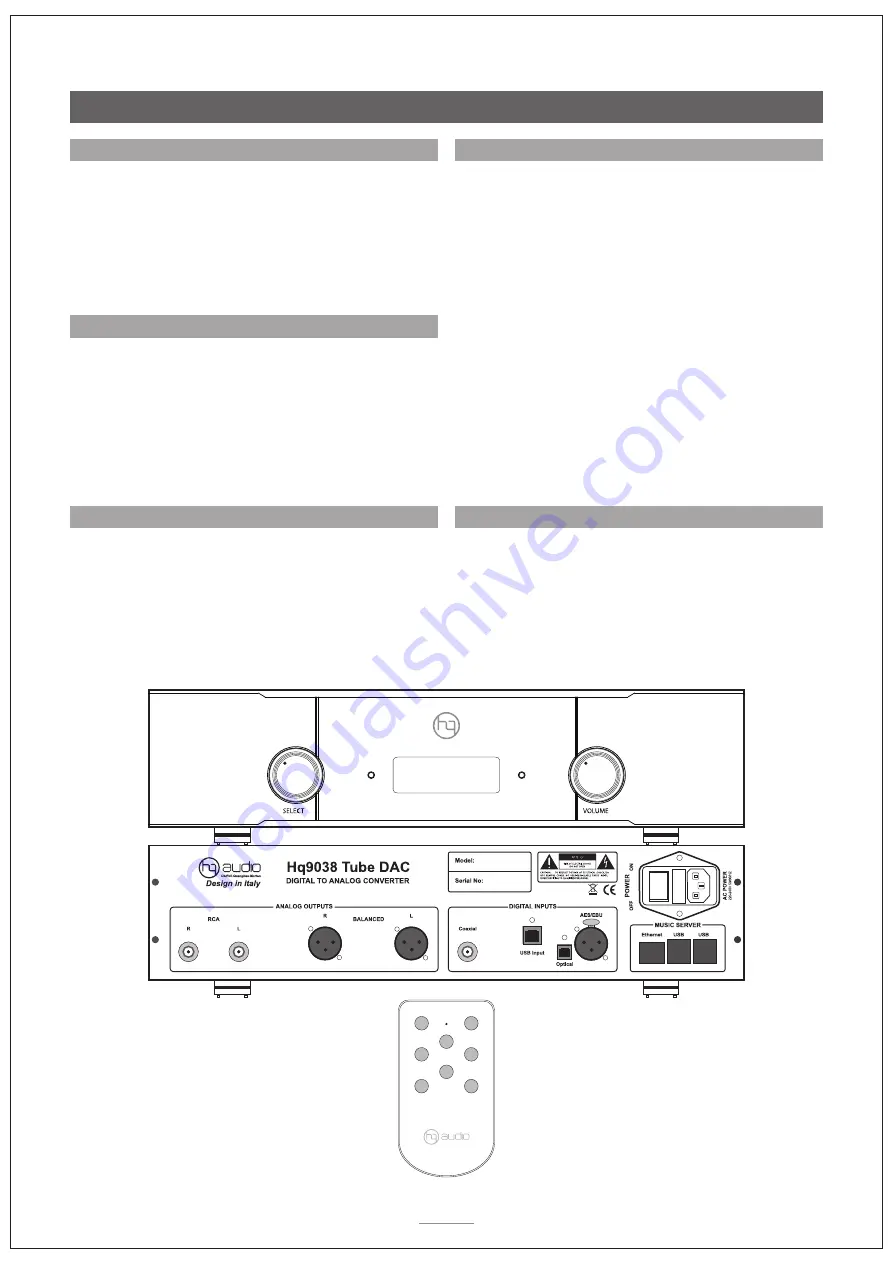 HQ Audio Hq9038 Tube DAC Owner'S Manual Download Page 2