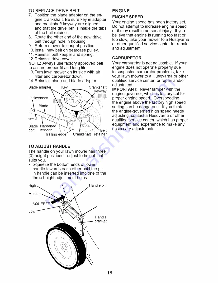 Husqvarna 7021RD Owner'S Manual Download Page 16