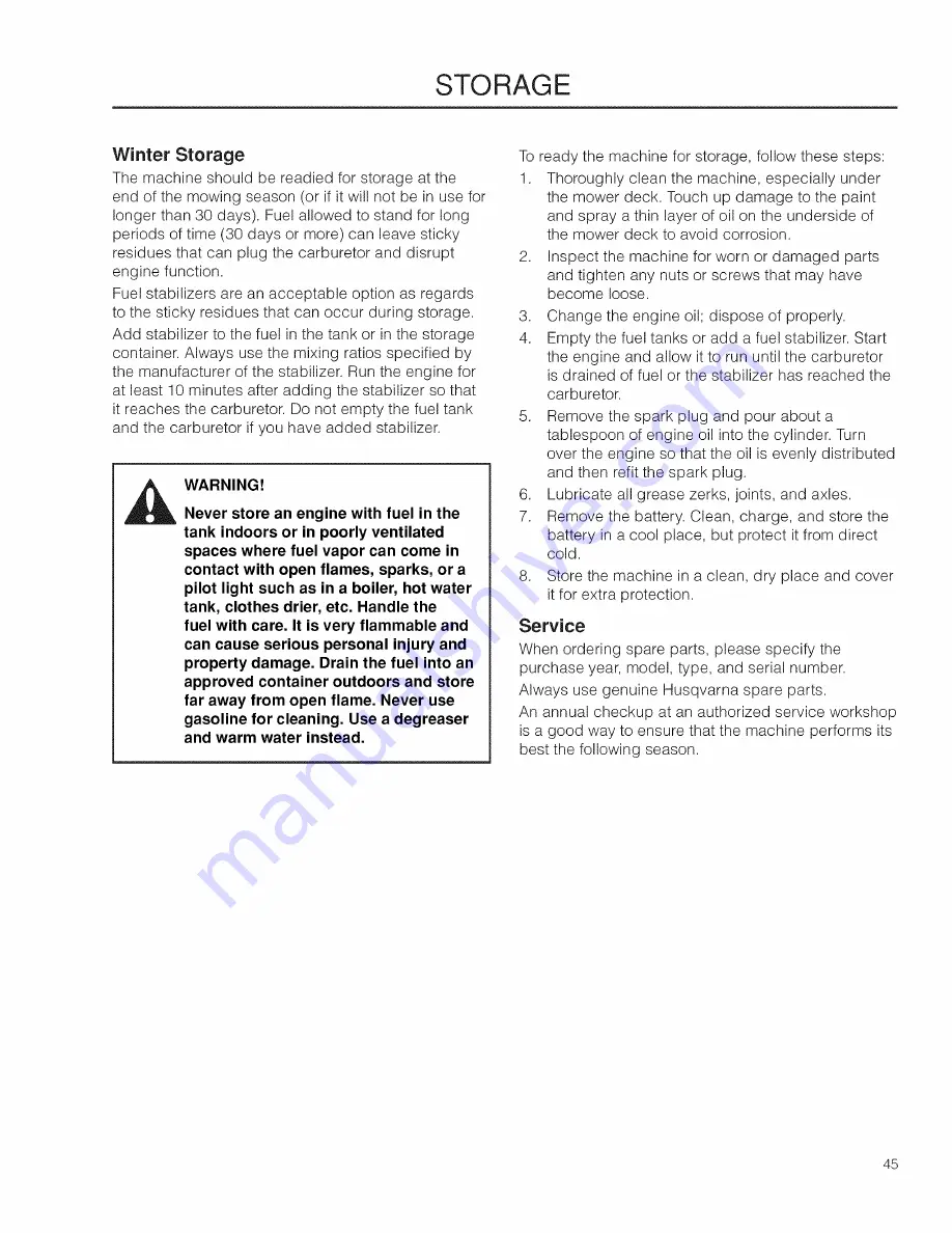 Husqvarna 966582201 Operator'S Manual Download Page 45