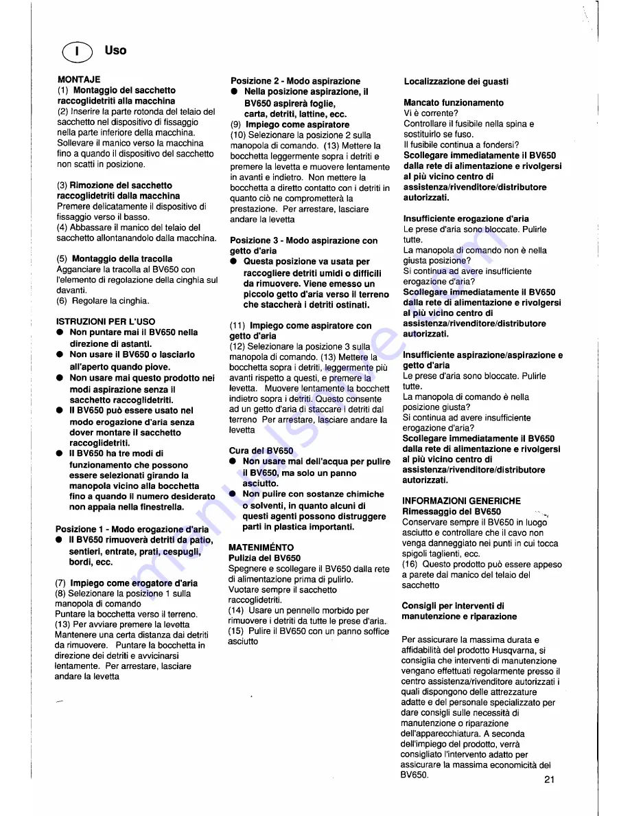 Husqvarna BV650 Operator'S Manual Download Page 21