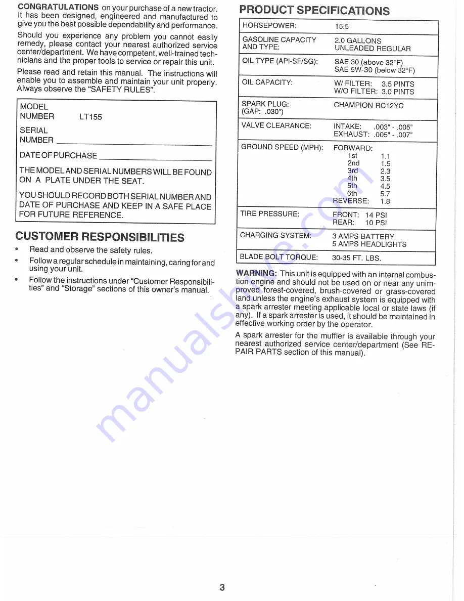 Husqvarna LT155 Owner'S Manual Download Page 3