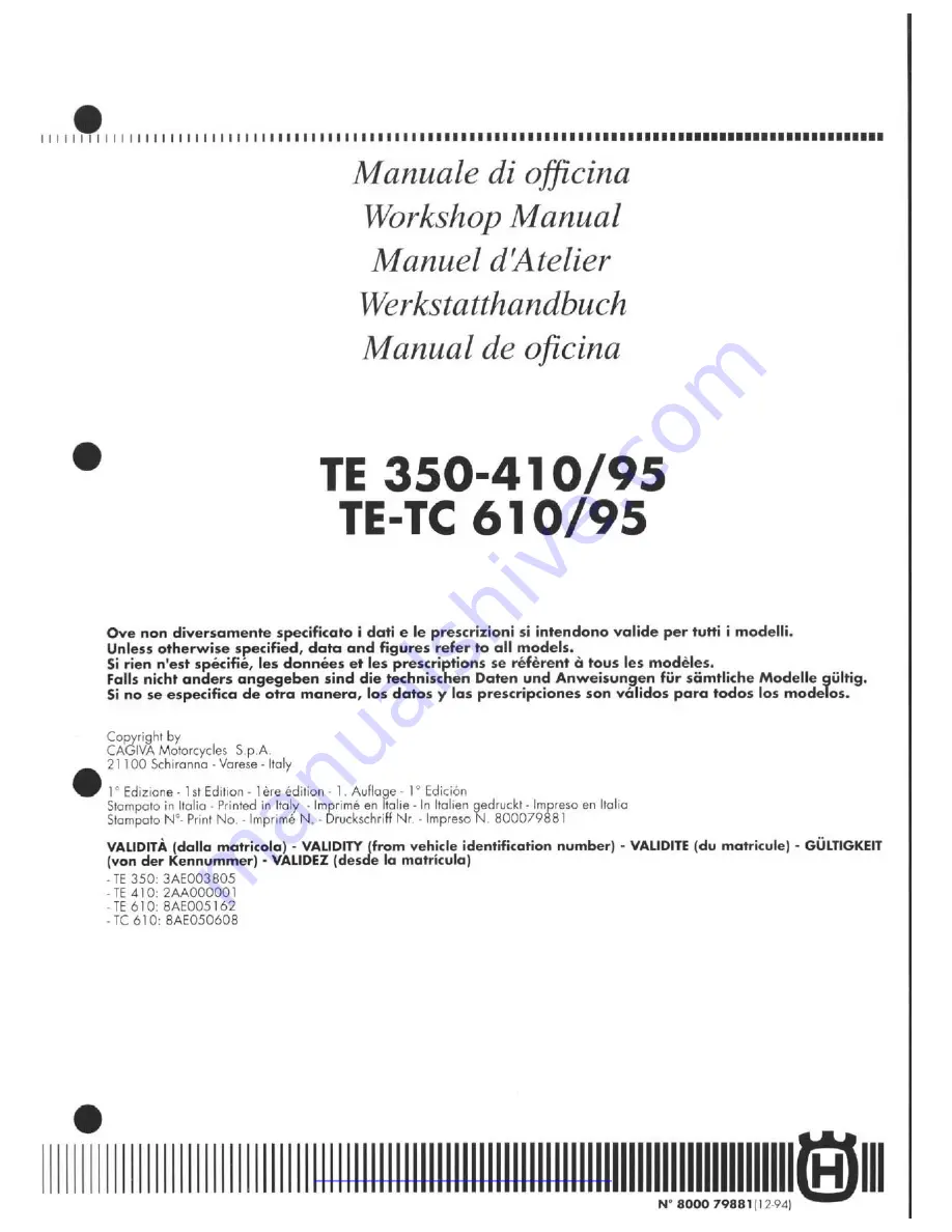 Husqvarna TE 350-410/95 Workshop Manual Download Page 2