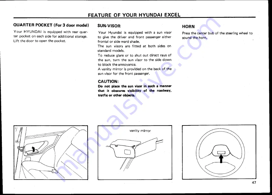 Hyundai 1987 Excel Owner'S Manual Download Page 53