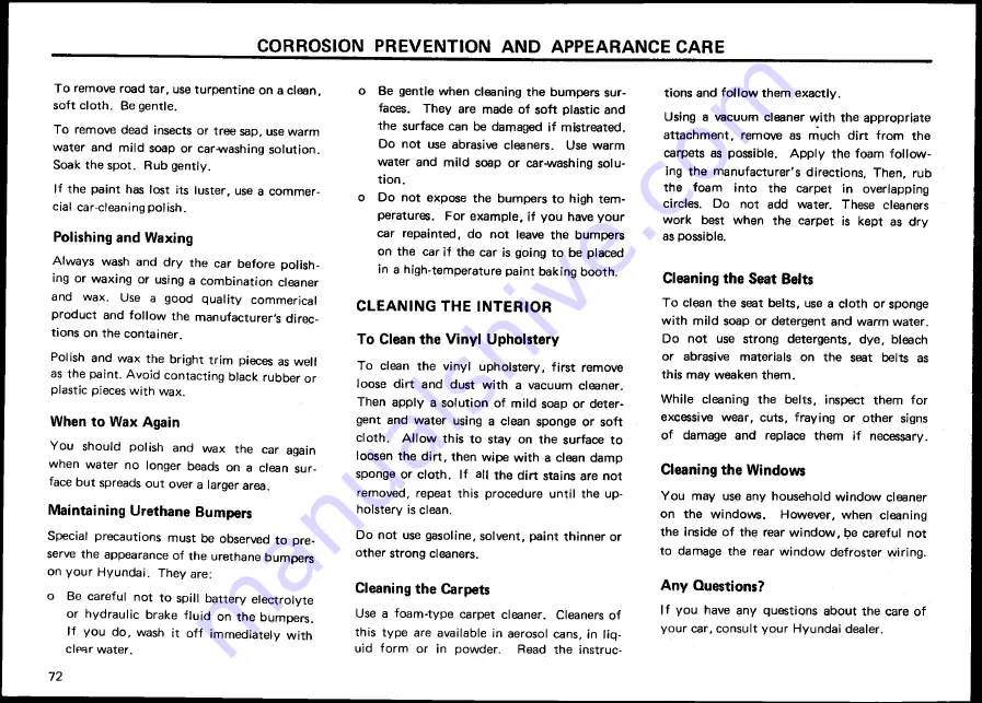 Hyundai 1987 Excel Owner'S Manual Download Page 77