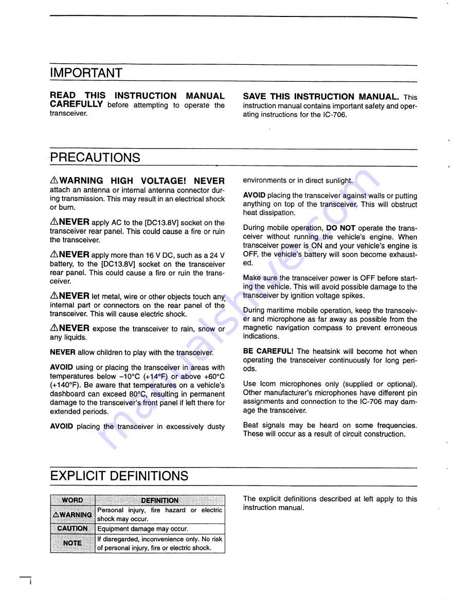 Icom IC-706 Instruction Manual Download Page 2