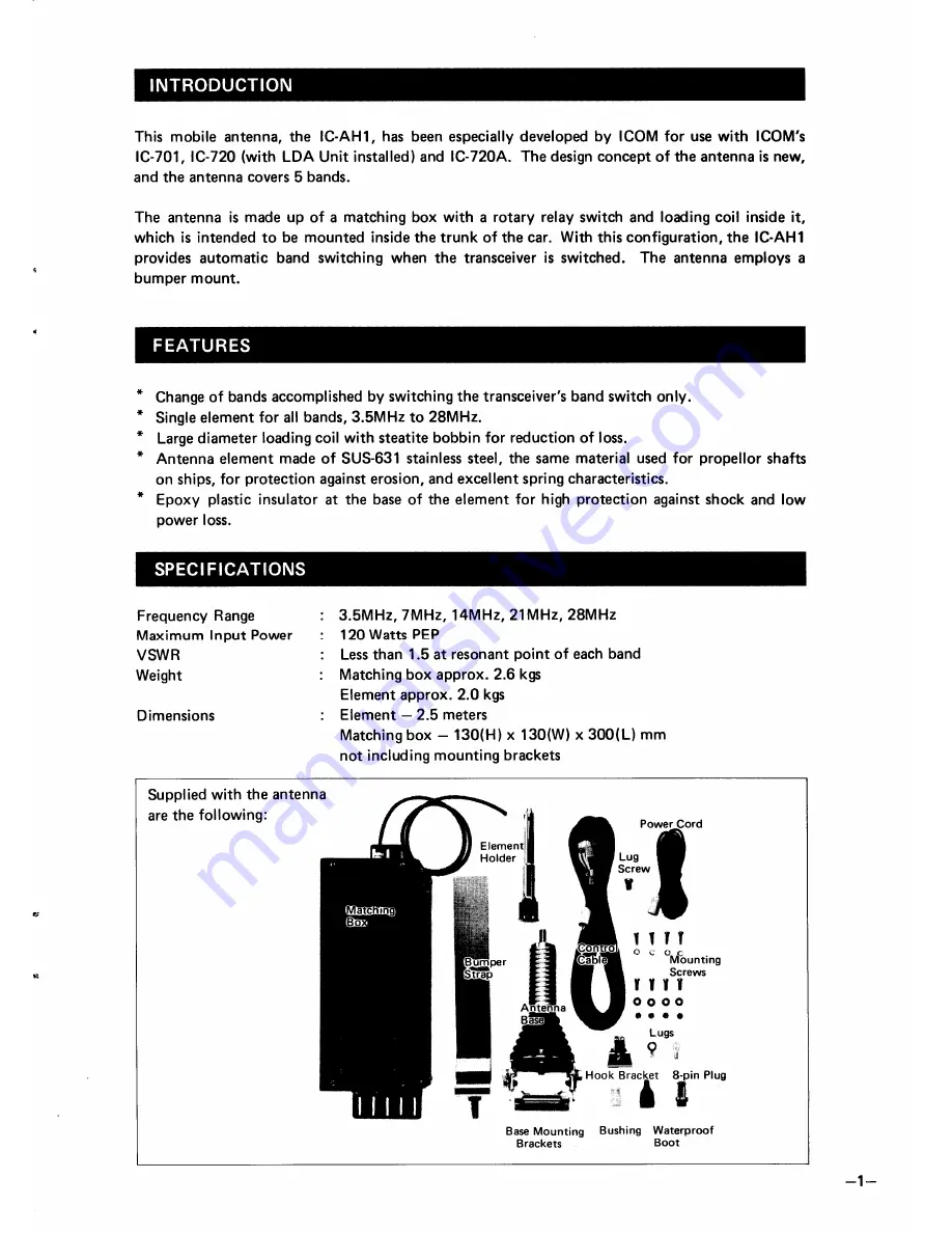 Icom IC-AH1 Скачать руководство пользователя страница 3