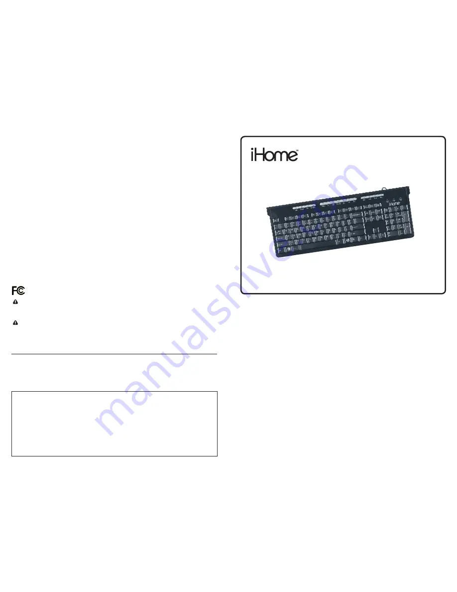 iHome IH-K210MB Quick Start Manual Download Page 1