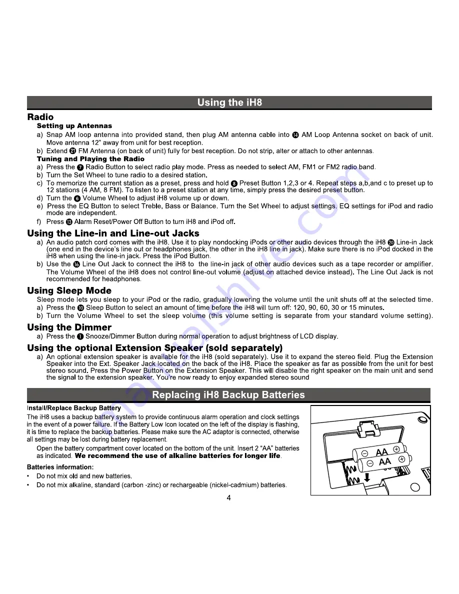 iHome iH8 Product Manual Download Page 6