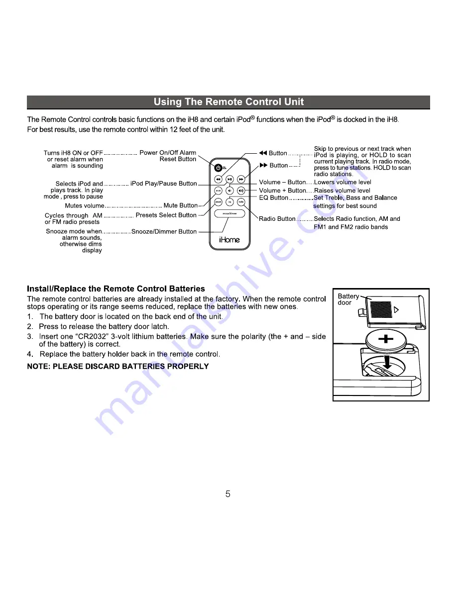 iHome iH8 Product Manual Download Page 7