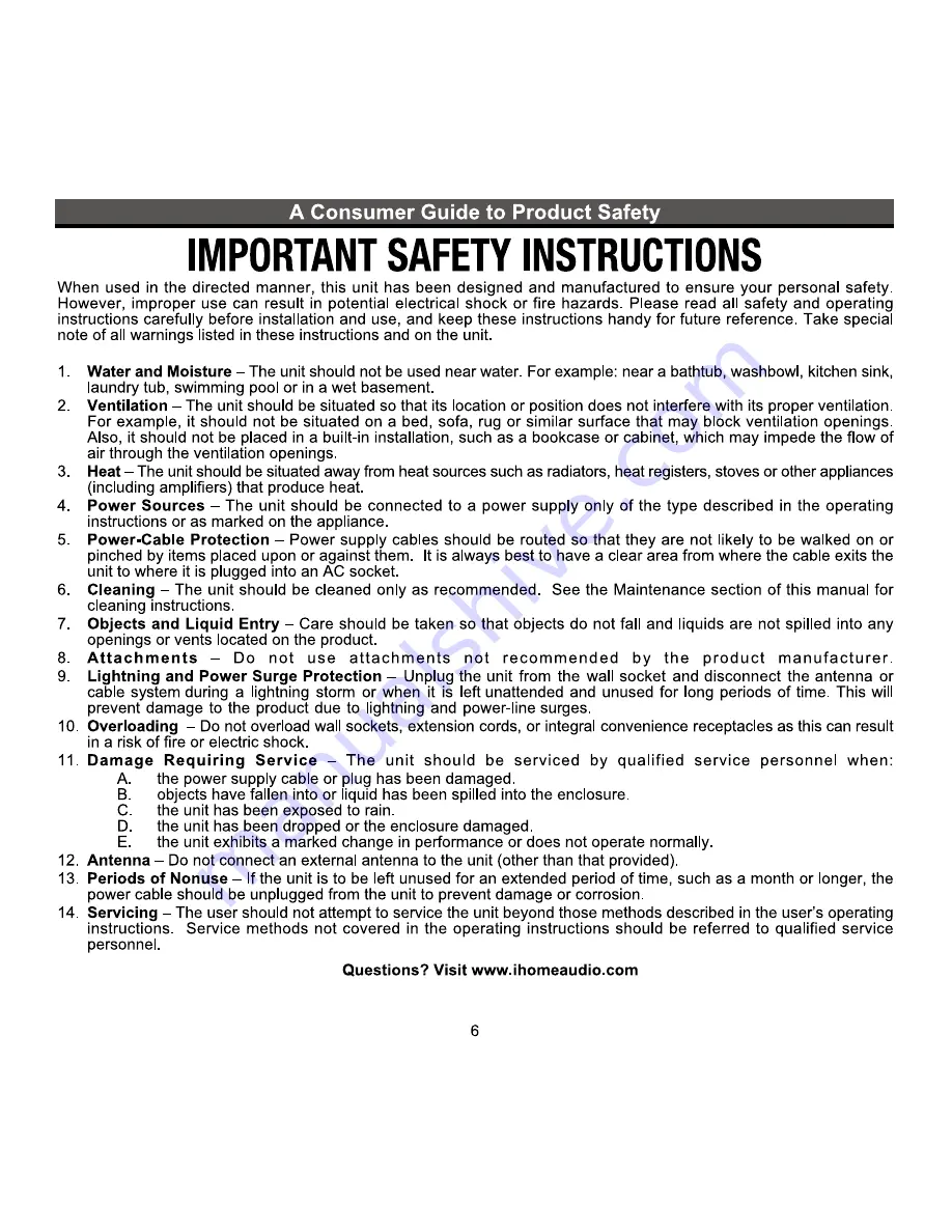 iHome iH8 Product Manual Download Page 8