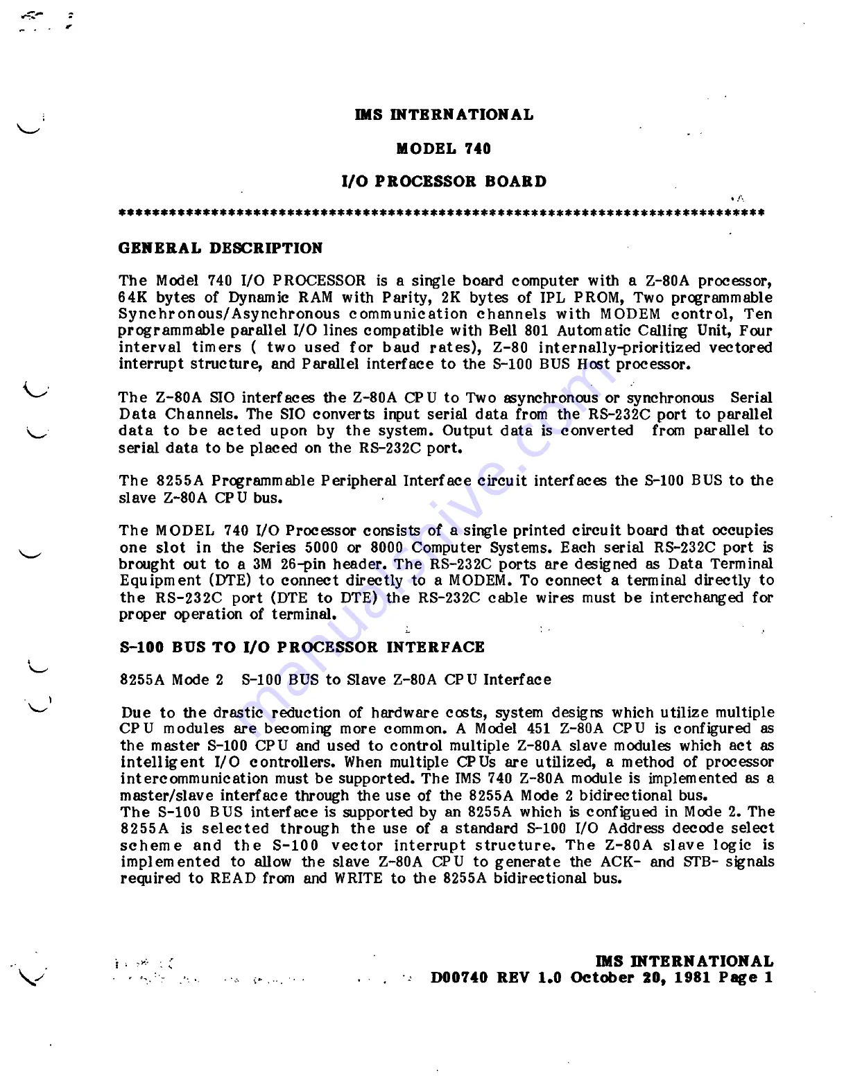 IMS 740 Manual Download Page 1