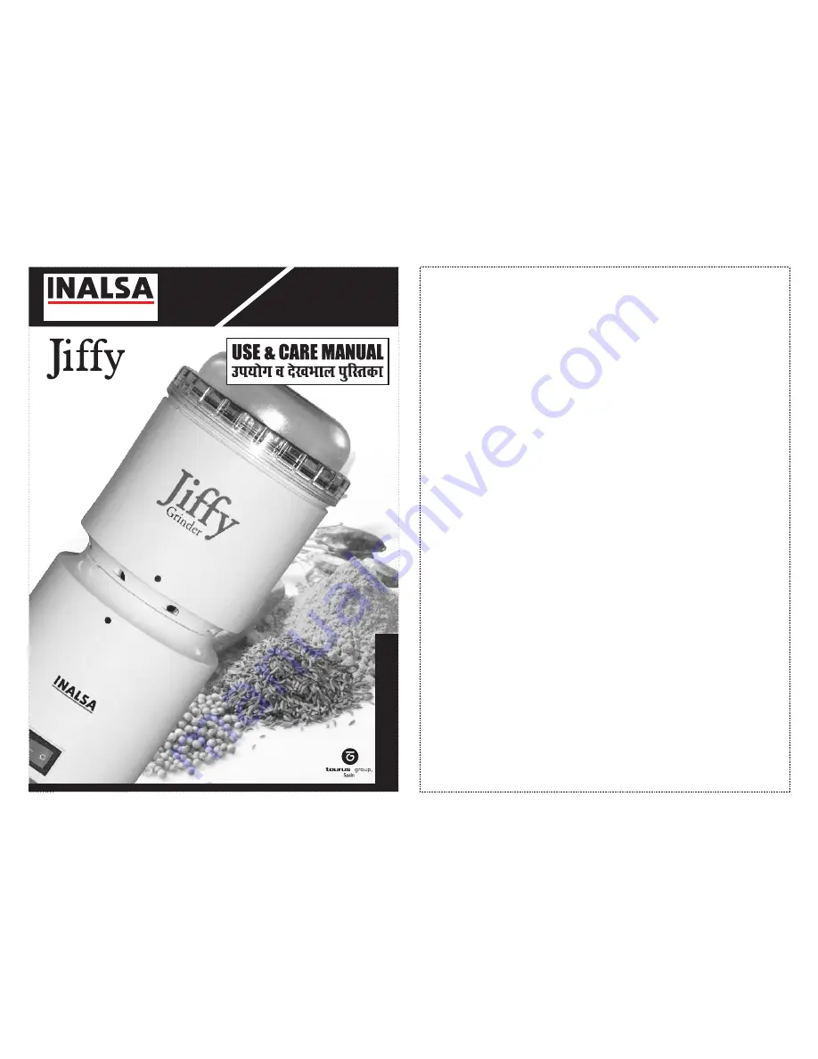 Inalsa Jiffy Use & Care Manual Download Page 1