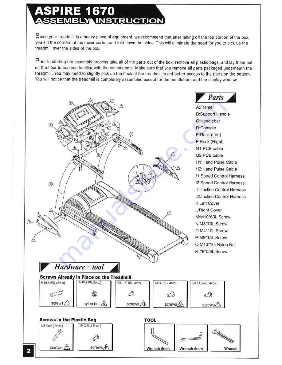 INFINITI FITNESS Aspire 1670 Owner'S Manual Download Page 4