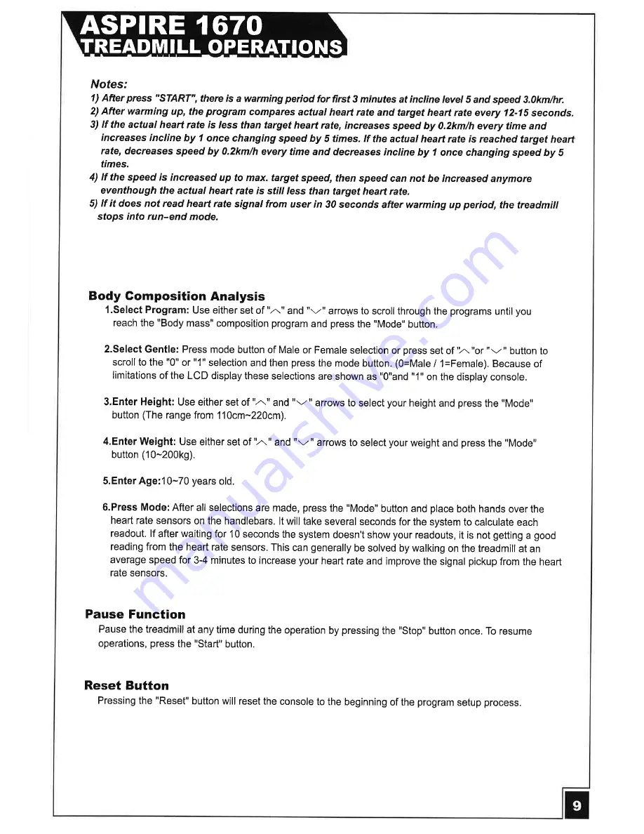 INFINITI FITNESS Aspire 1670 Owner'S Manual Download Page 11