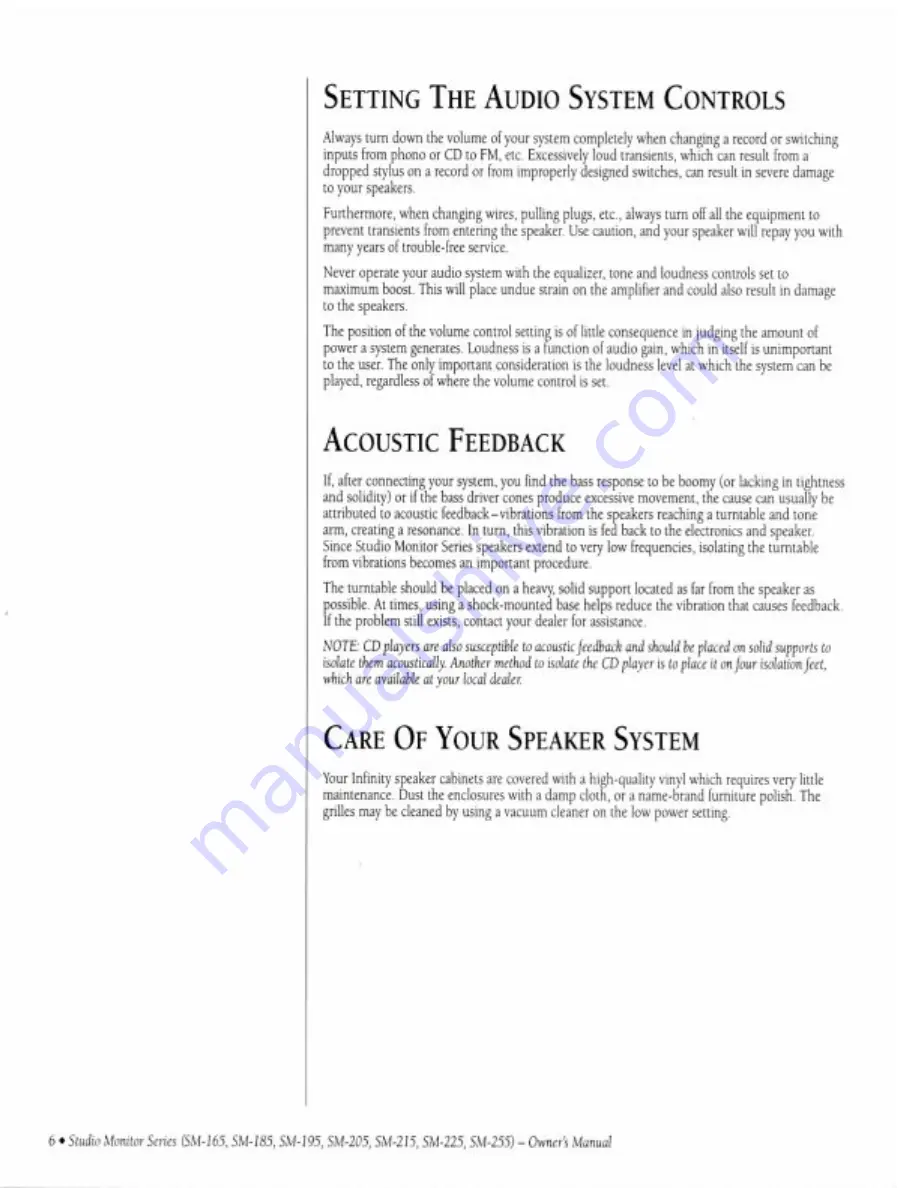 Infinity SM-205 Owner'S Manual Download Page 6