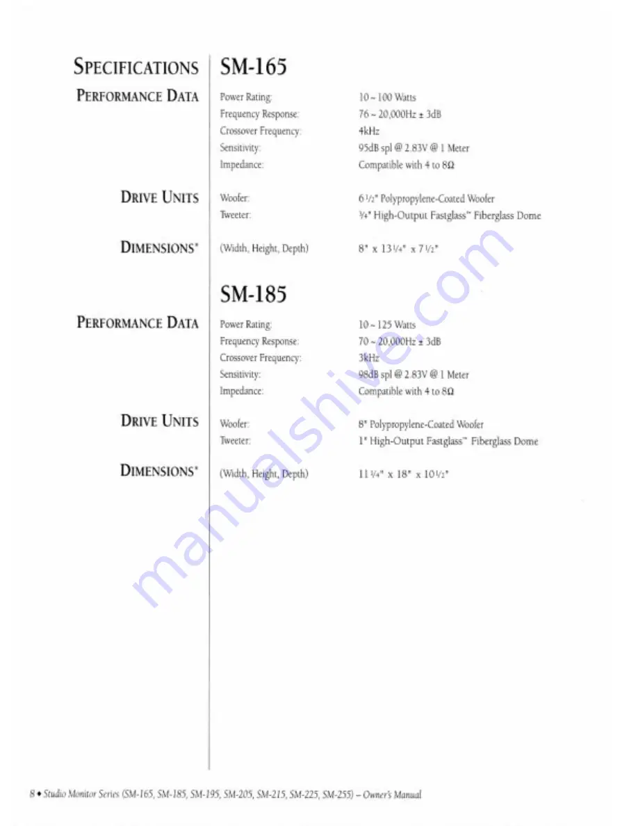 Infinity SM-205 Owner'S Manual Download Page 8