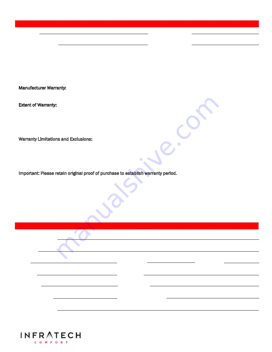 Infratech W series Installation Use & Care Instructions Download Page 8