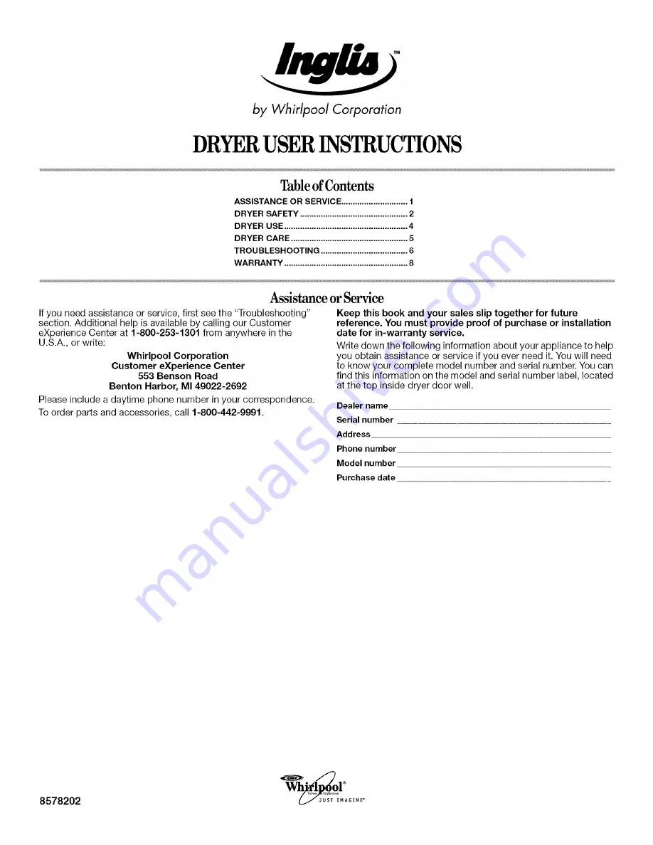 Inglis IEX3000RQ1 User Instructions Download Page 1