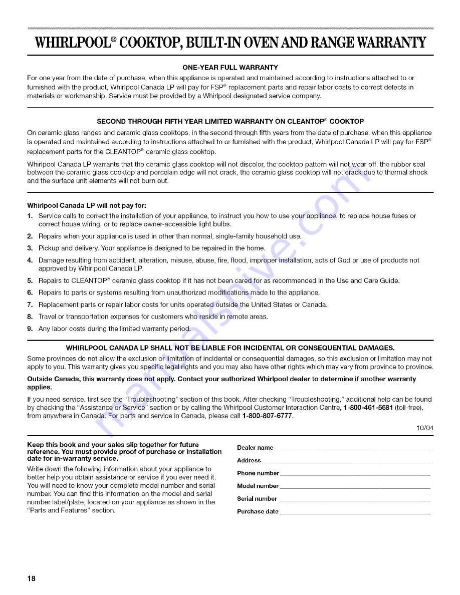 Inglis IME31300 Use & Care Manual Download Page 18