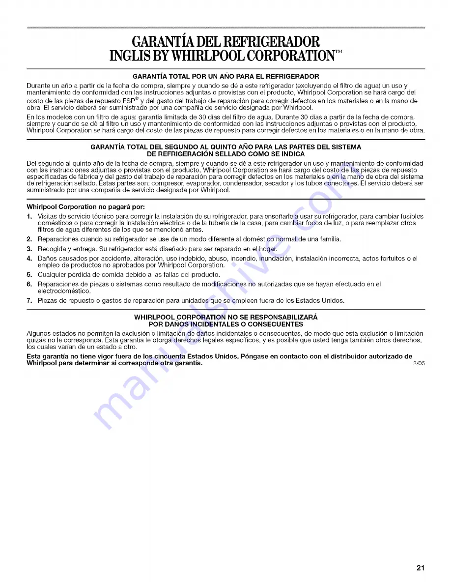 Inglis IT21AMXRQ00 Use & Care Manual Download Page 21