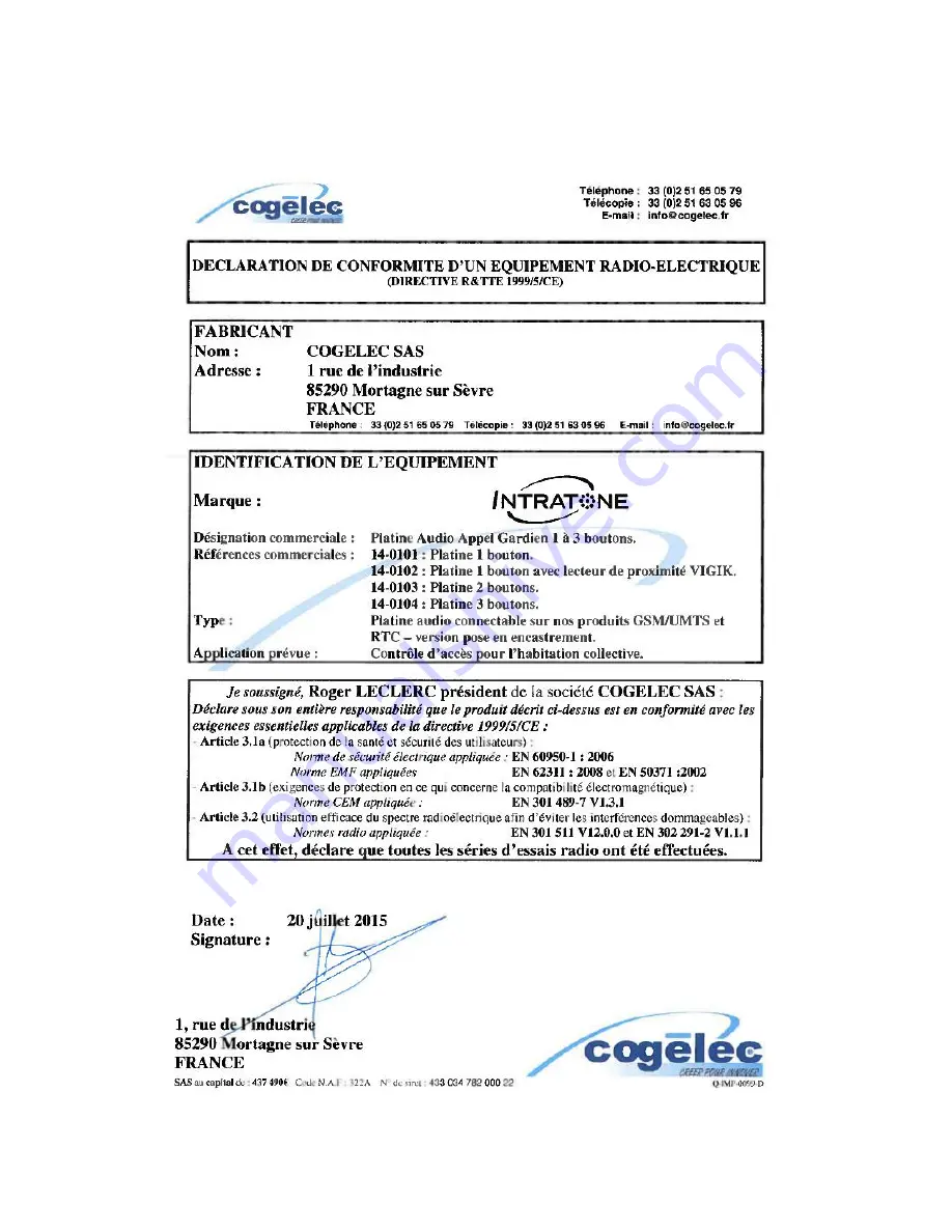 Intratone Intracall 14-0144 Installing And Connecting Download Page 9