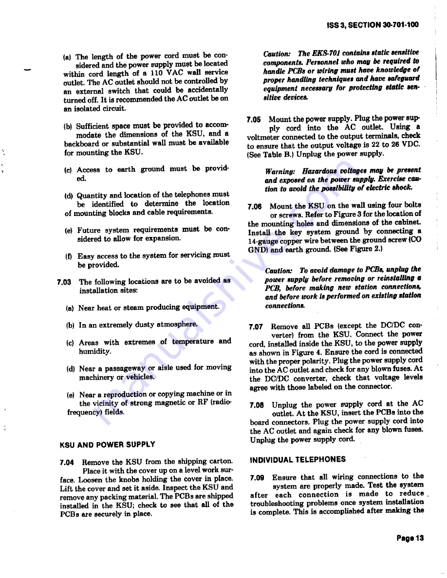 ITT Telecom EKS-701 General Description, Installation And Maintenance Download Page 18