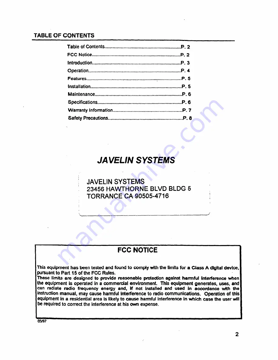 Javelin CVMIQOOB Owner'S Manual Download Page 2