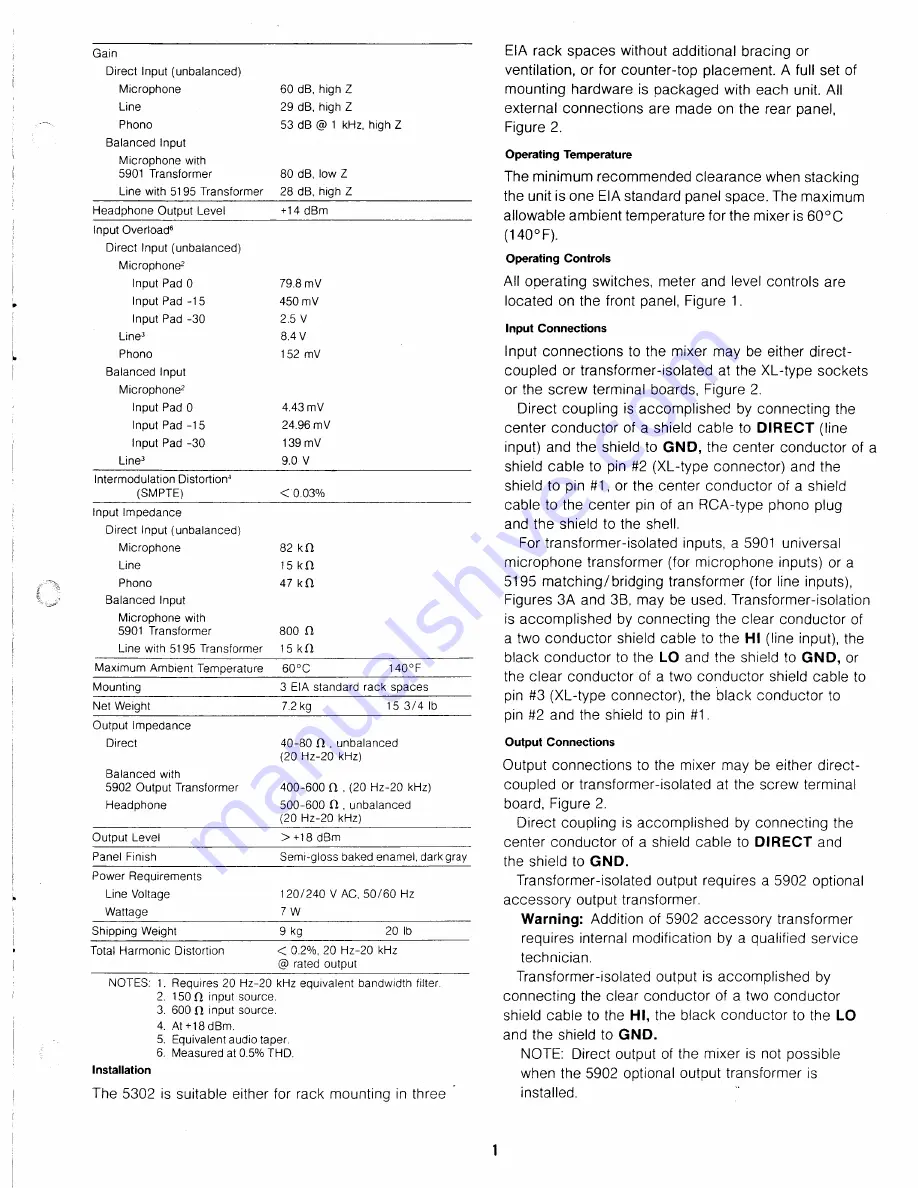 JBL 5302 Installation And Service Manual Download Page 3