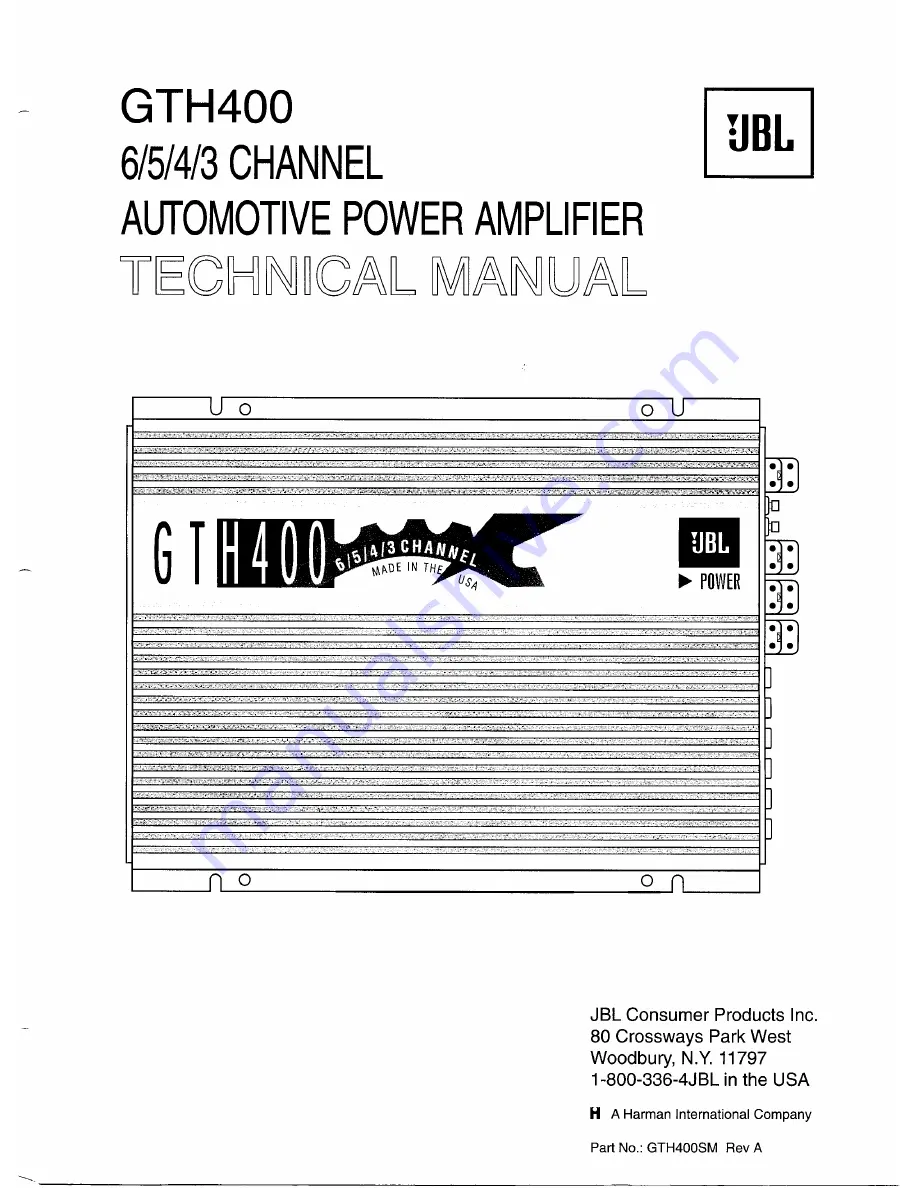 JBL GTH400 Technical Manual Download Page 1