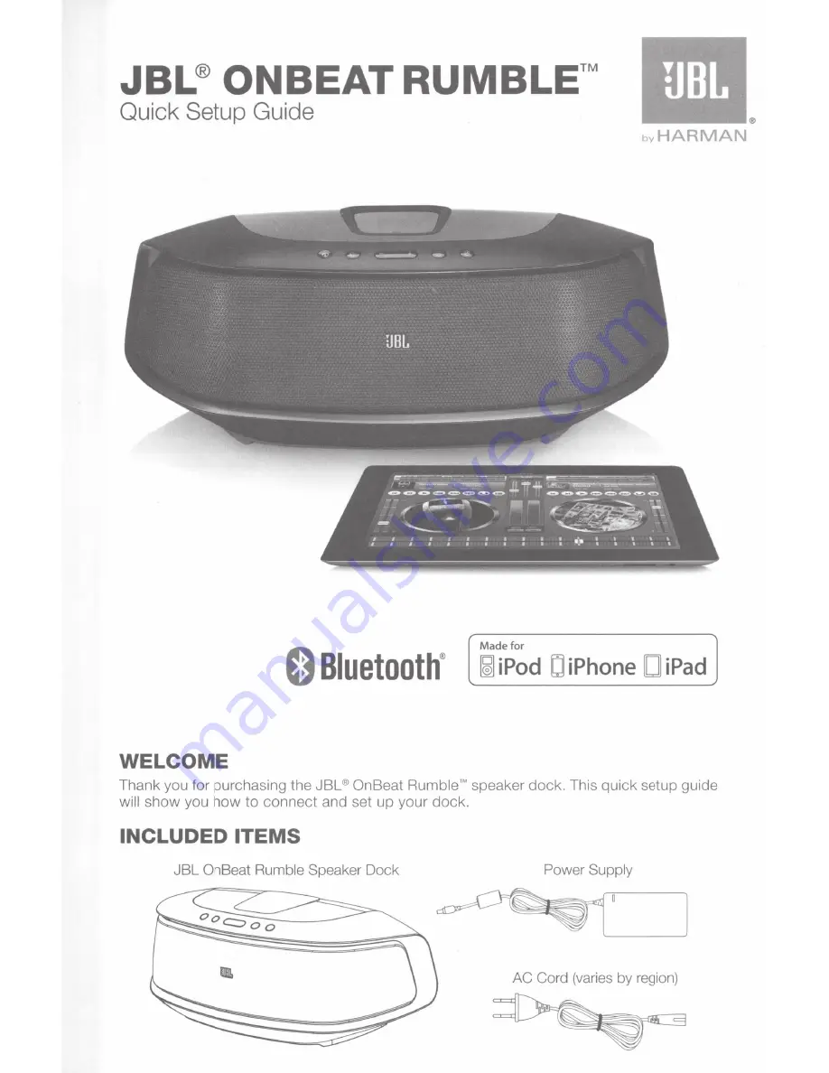 JBL ON BEAT RUMBLE Quick Setup Manual Download Page 1