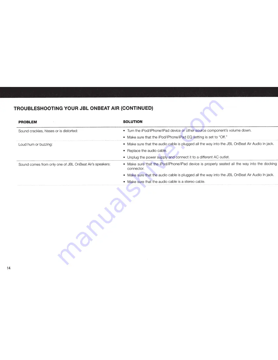 JBL OnBeat air Owner'S Manual Download Page 14