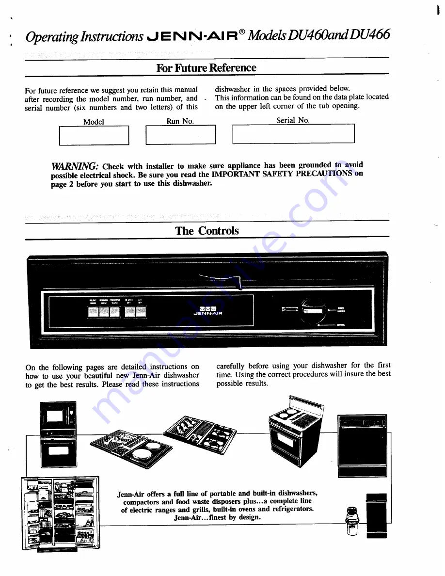 Jenn-Air DU460 Operating Instructions Manual Download Page 1