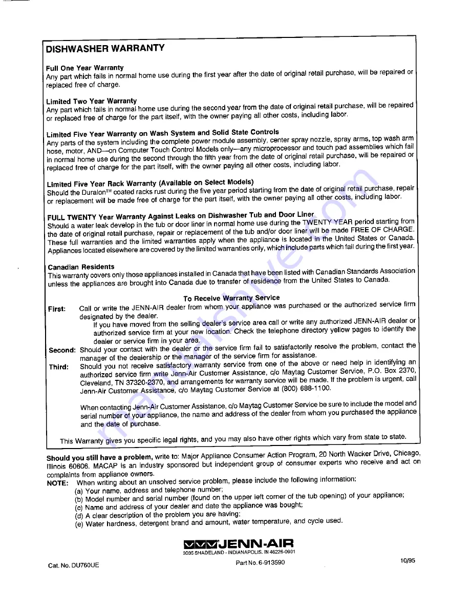 Jenn-Air DW700 Use And Care Manual Download Page 16