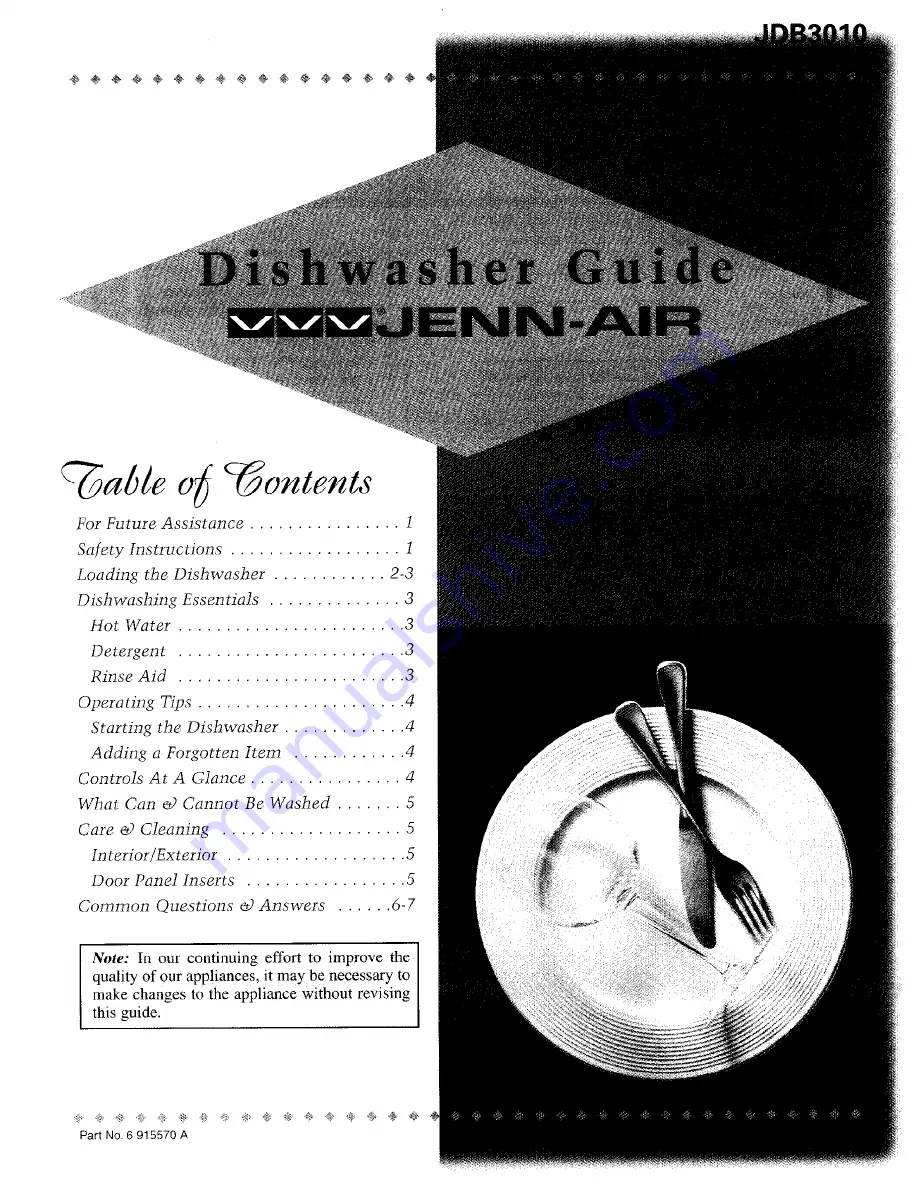 Jenn-Air JDB3010AWE Manual Download Page 1