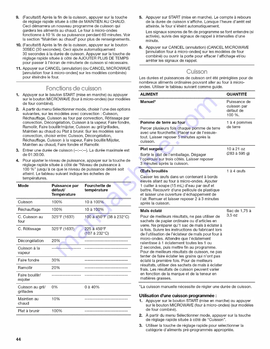 Jenn-Air JMW2430WR00 Use & Care Manual Download Page 44