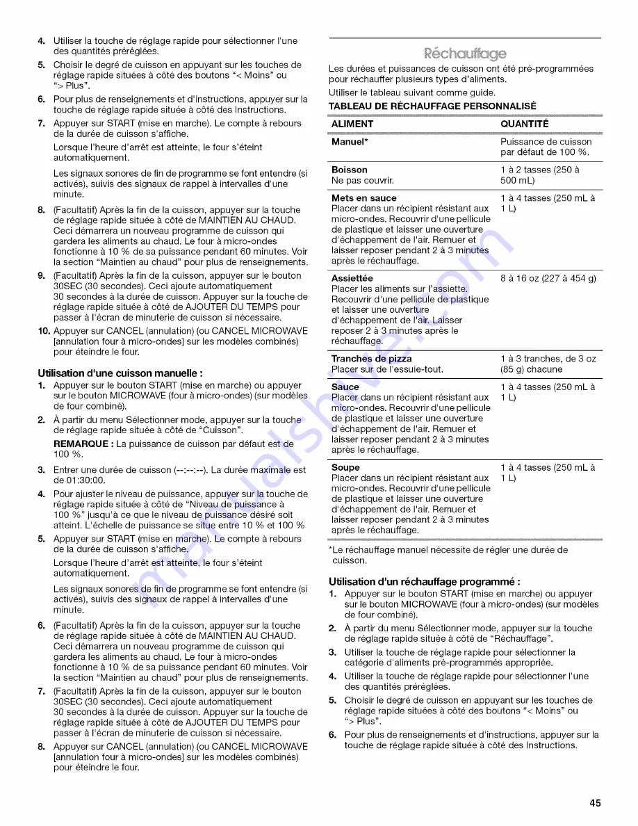 Jenn-Air JMW2430WR00 Use & Care Manual Download Page 45