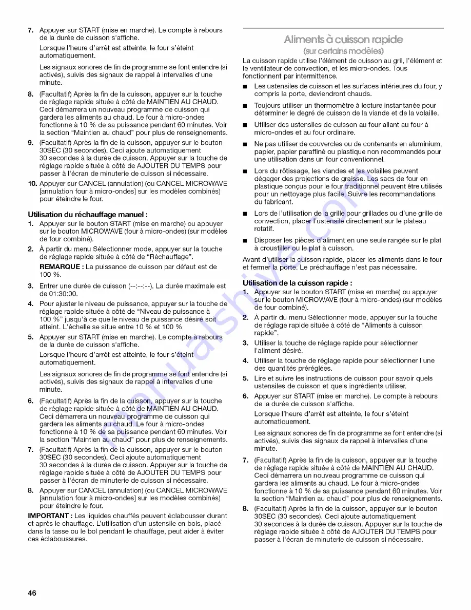 Jenn-Air JMW2430WR00 Use & Care Manual Download Page 46