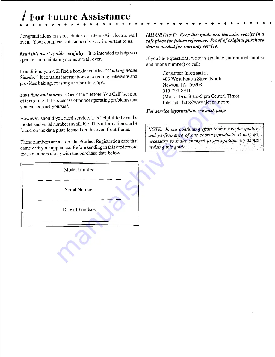 Jenn-Air W30400P Use And Care Manual Download Page 2