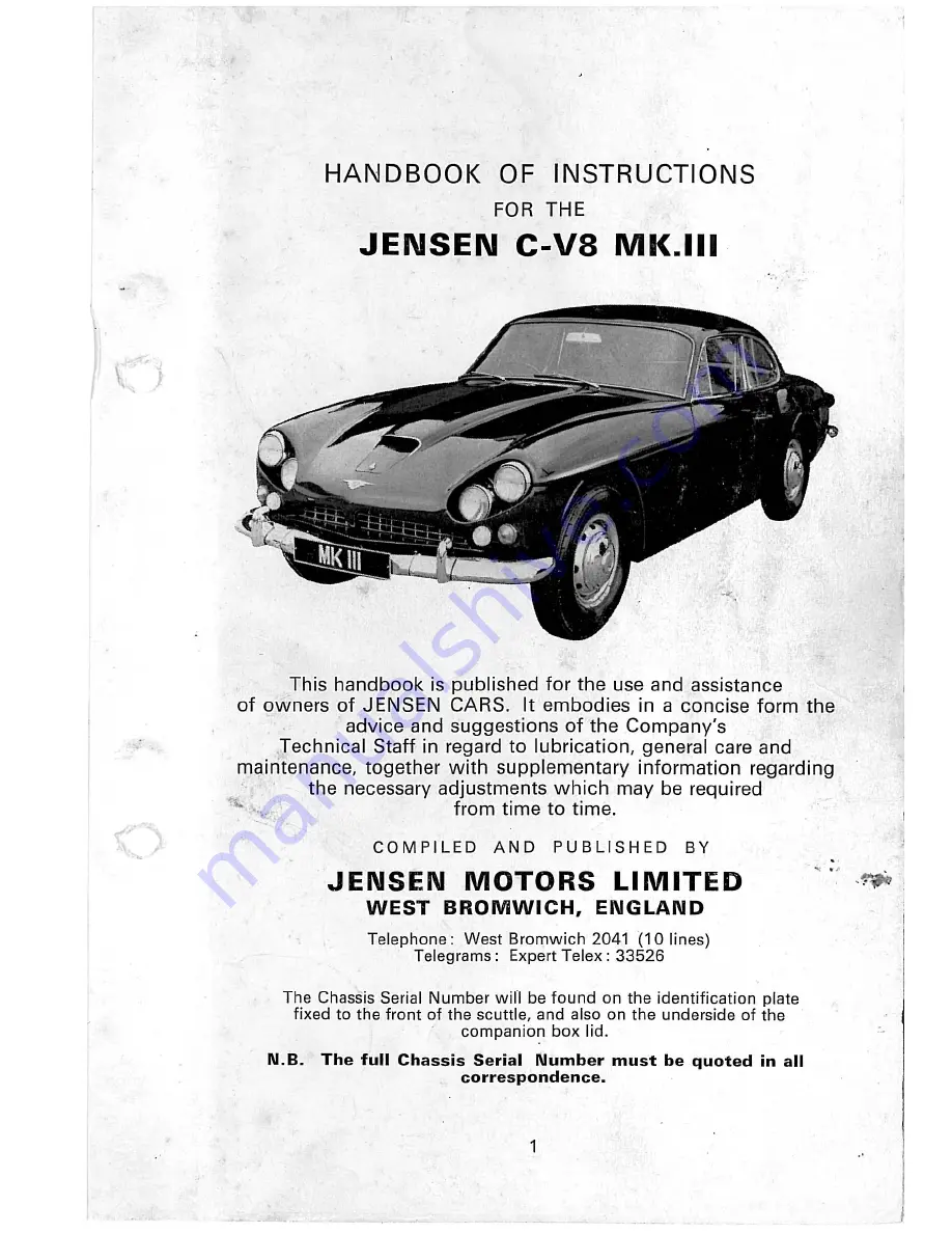 Jensen C-V8 MK.III Instruction Manual Download Page 1