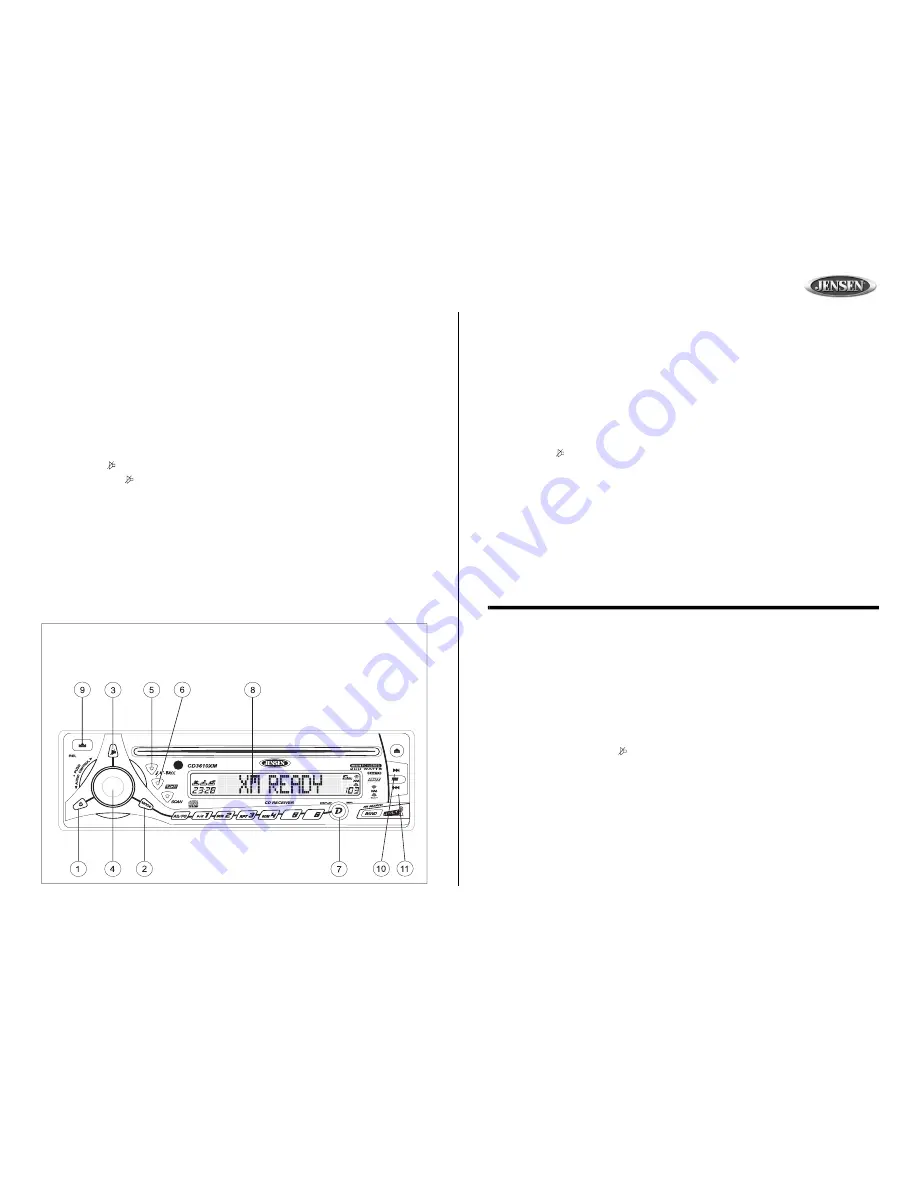 Jensen CD3610XM Owner'S Manual Download Page 7