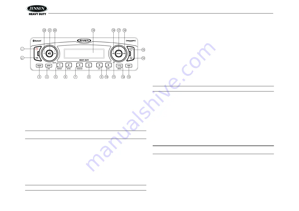 Jensen Heavy Duty HD1BT Installation And Operation Manual Download Page 9