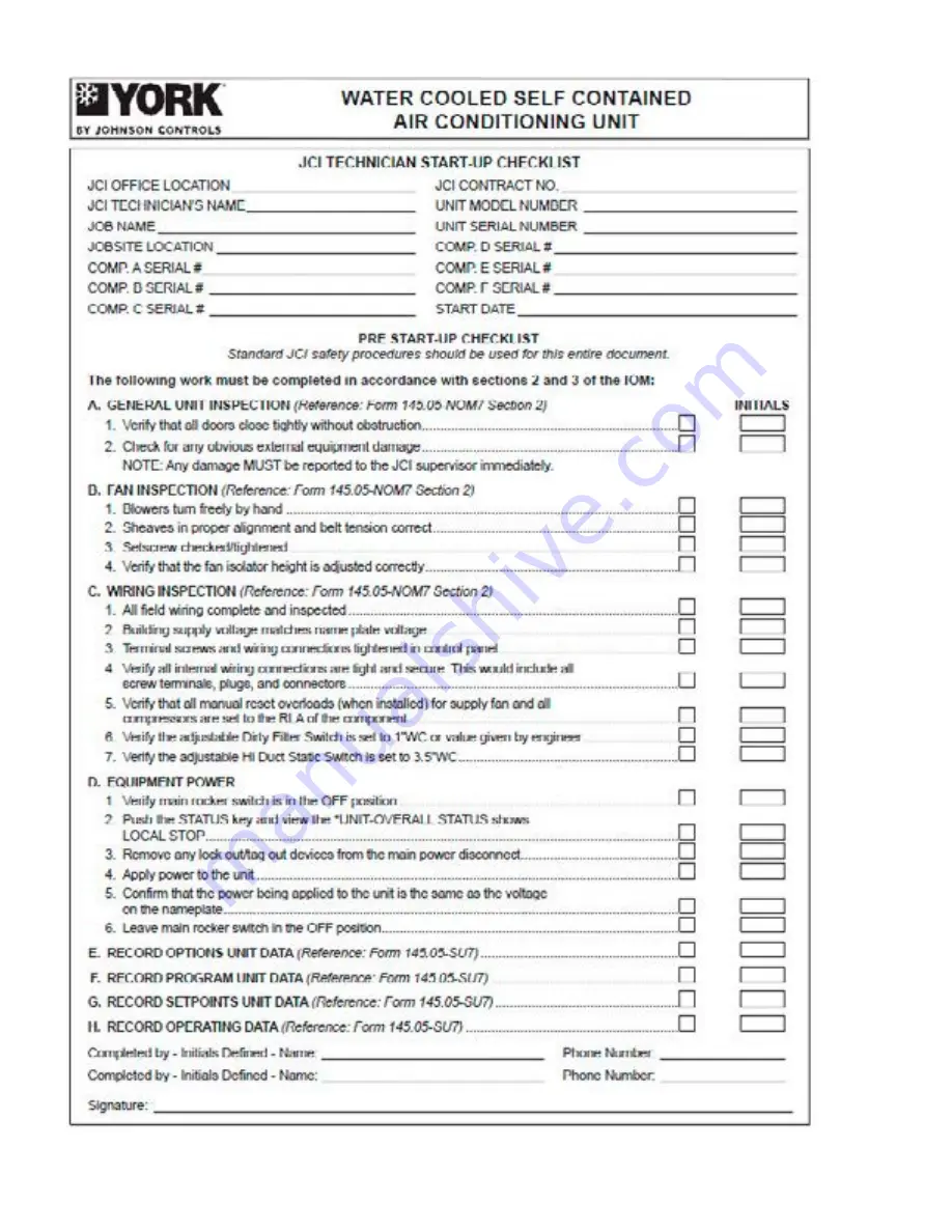 Johnson Controls LSWD Startup Manual Download Page 12