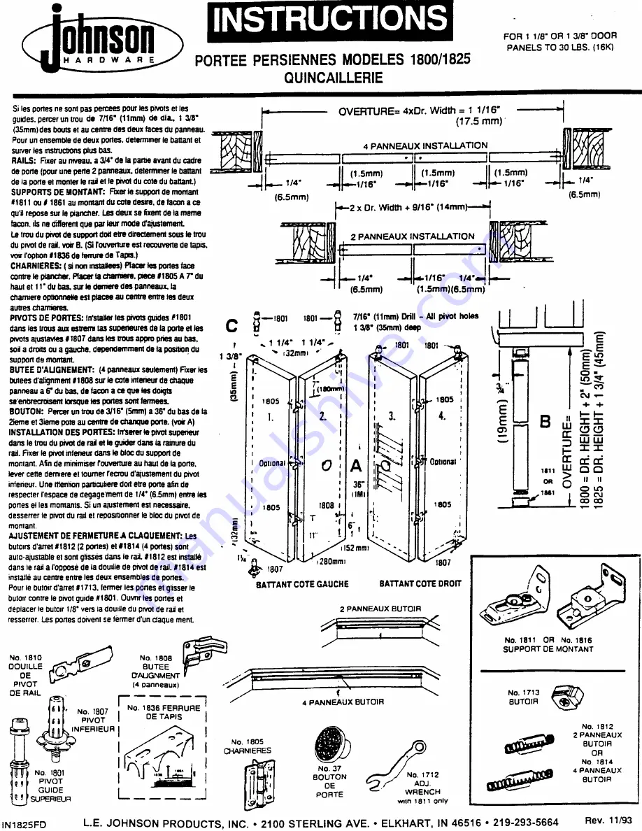 Johnson Hardware 1825 Series Installation Instructions Download Page 2